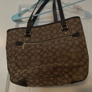 Coach Brown and Tan Signature Tote Bag